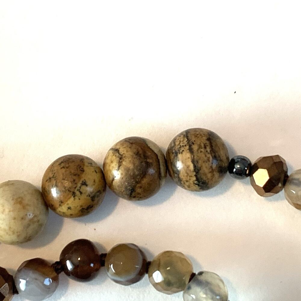 Vtg Agate Cultured Pearl Necklace Polished Gemstones Bold Southwest Statement - Picture 10 of 13